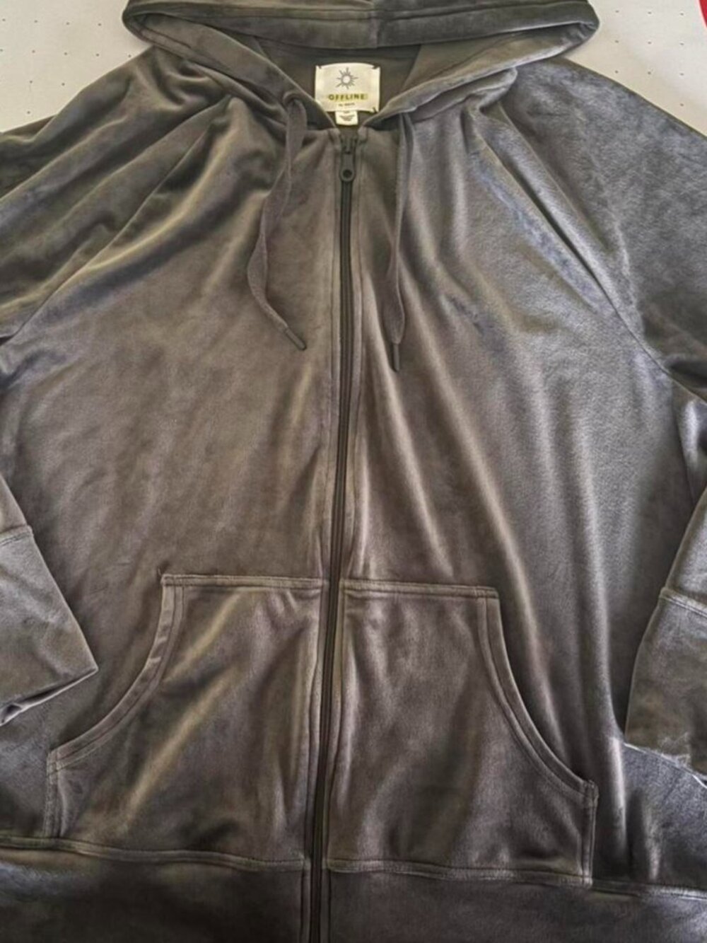 AERIE Offline grey velour zip up hoodie size L